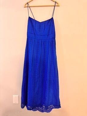 NWT Zara Blue Eyelet Maxi Dress with Spaghetti Straps
